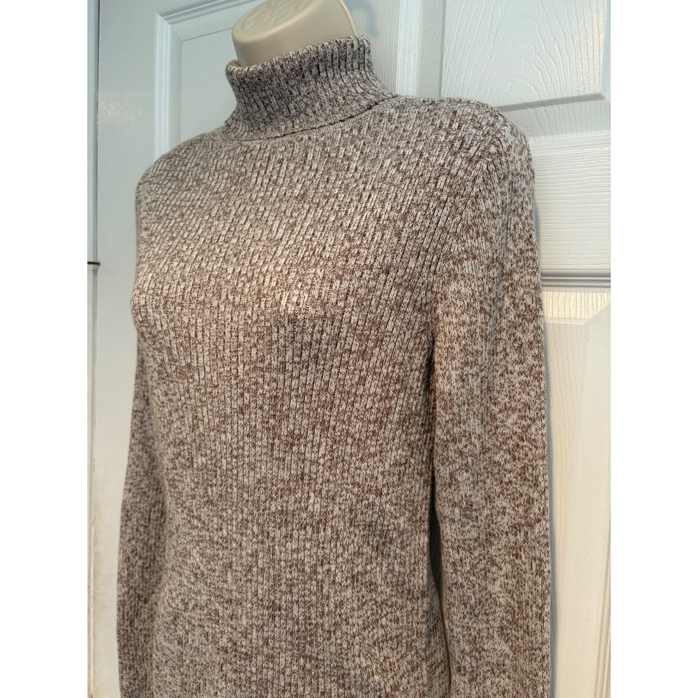 Sonoma Life + Style Womens Brown White Marled Ribbed Turtleneck Sweater M Fall
